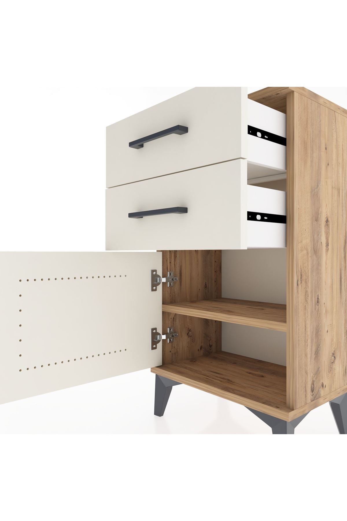 Arges Komodin Tek Raflı 2 Çekmeceli Tek Kapaklı 44x30x80 - S08M002V7A