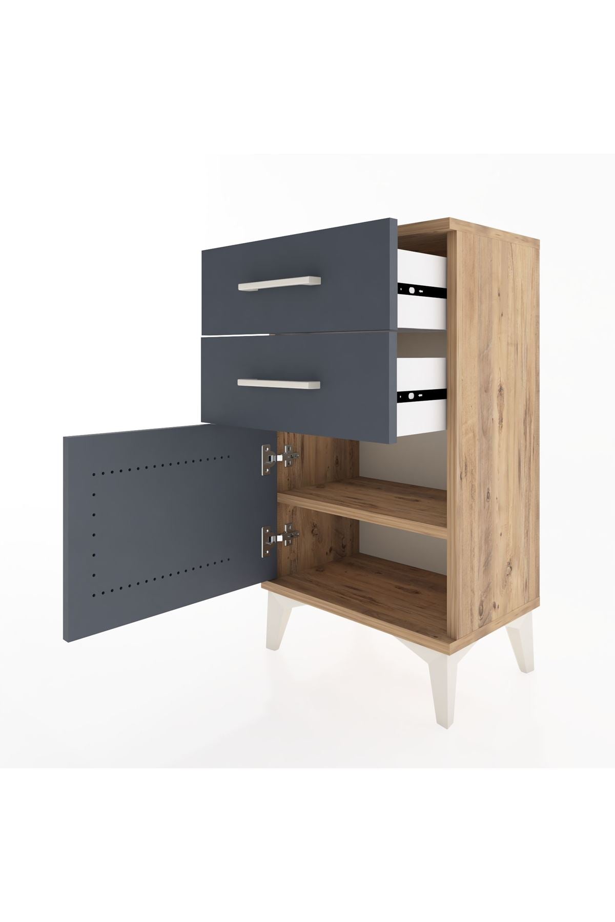 Arges Komodin Tek Raflı 2 Çekmeceli Tek Kapaklı 44x30x80 - S08M002V8A