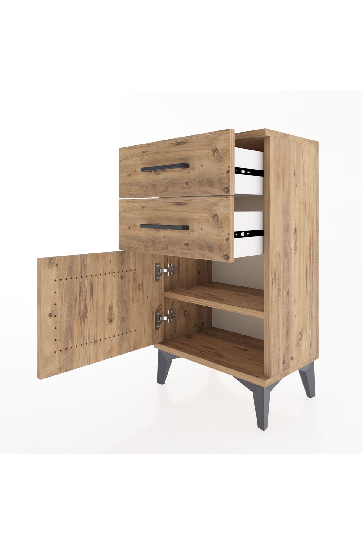 Arges Komodin Tek Raflı 2 Çekmeceli Tek Kapaklı 44x30x80 - S08M002V9A