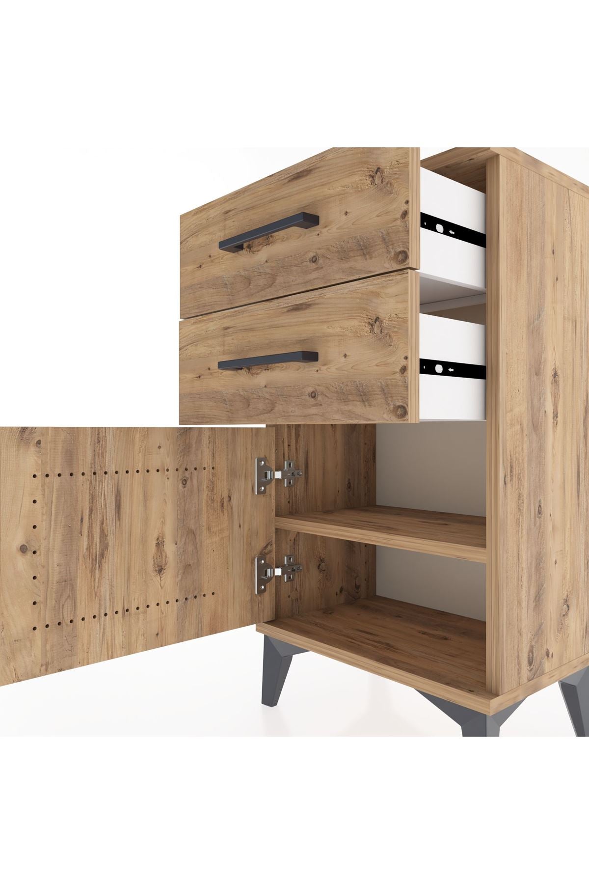Arges Komodin Tek Raflı 2 Çekmeceli Tek Kapaklı 44x30x80 - S08M002V9A