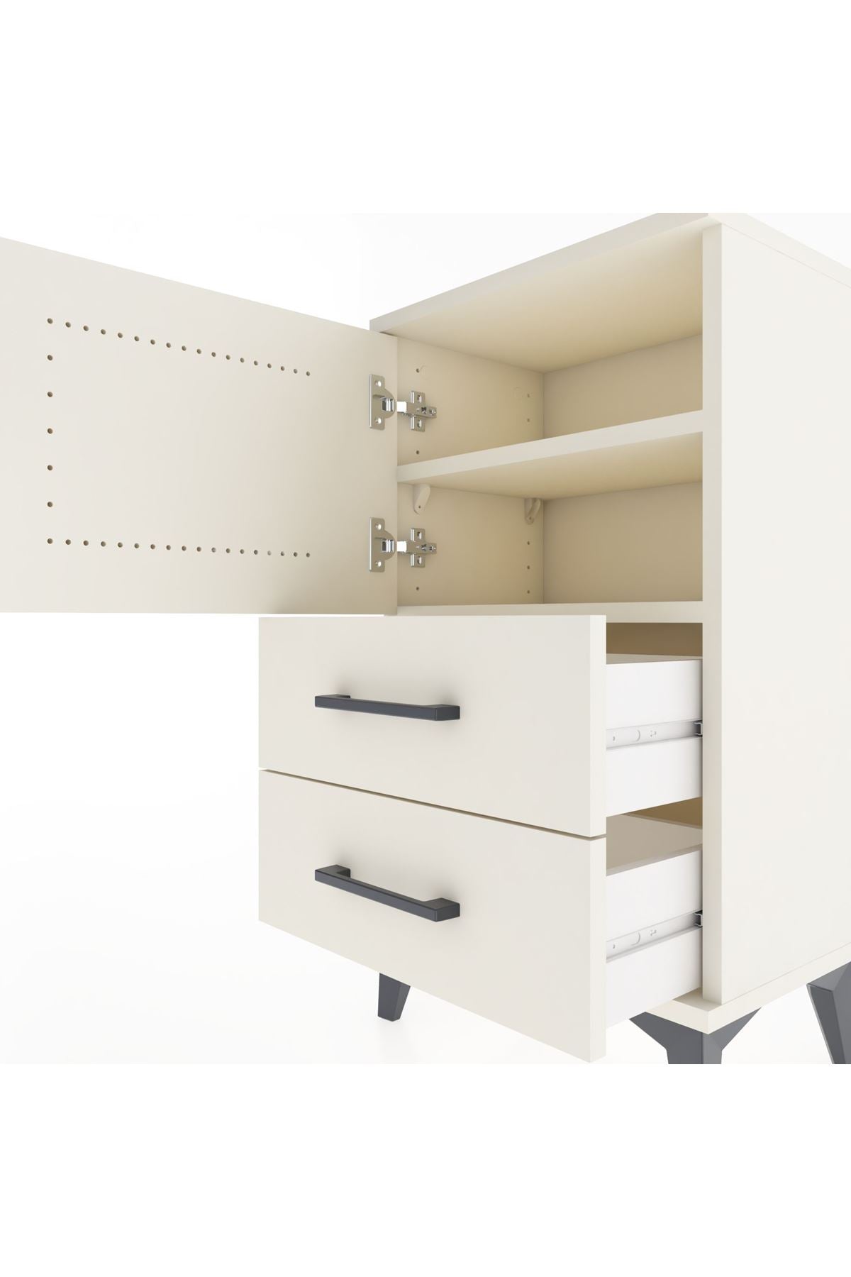 Arges Komodin 2 Raflı 2 Çekmeceli Tek Kapaklı 44x30x80 - S08M004V1A