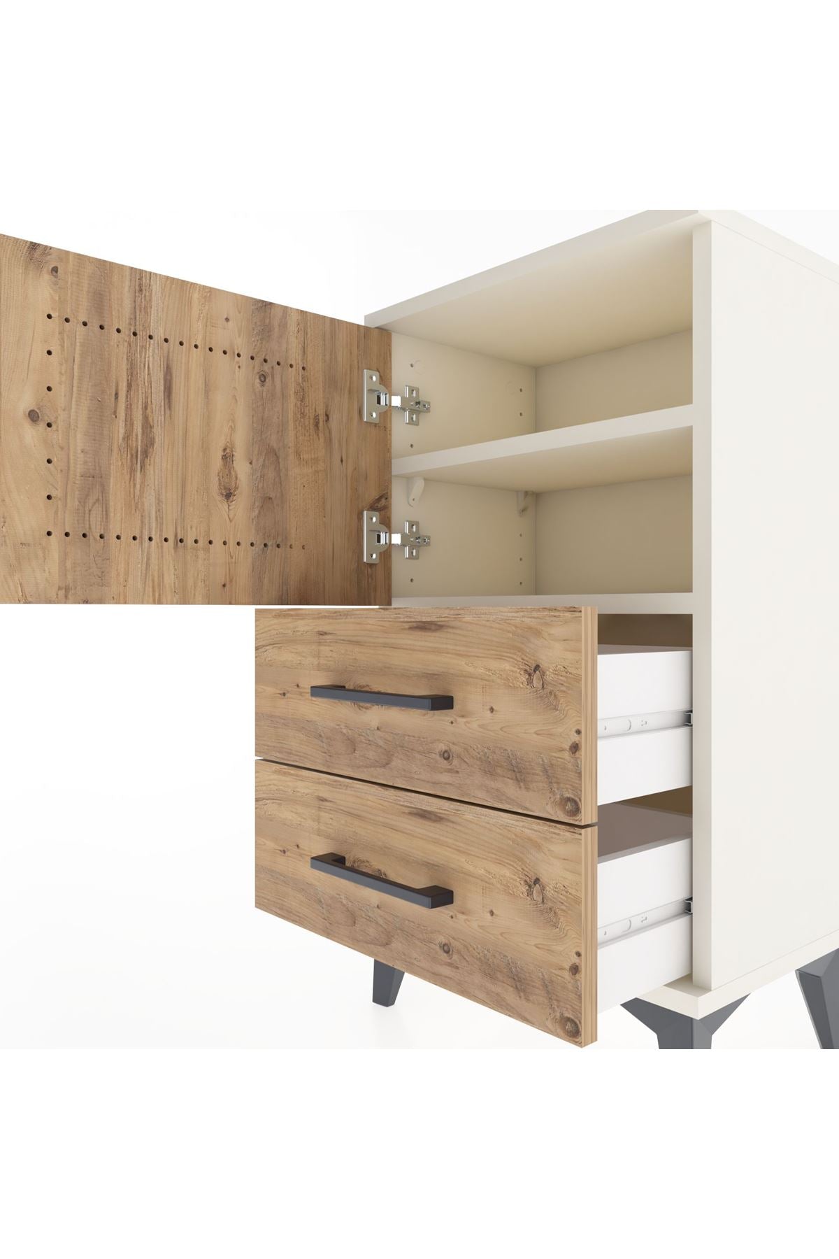 Arges Komodin 2 Raflı 2 Çekmeceli Tek Kapaklı 44x30x80 - S08M004V3A