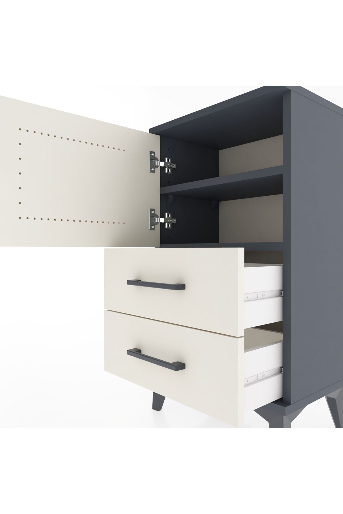 Arges Komodin 2 Raflı 2 Çekmeceli Tek Kapaklı 44x30x80 - S08M004V4A