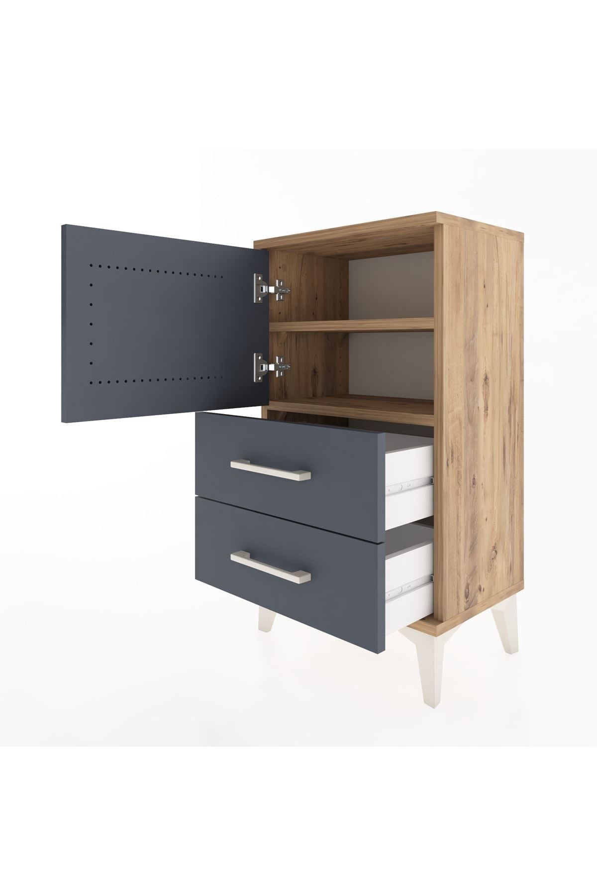 Arges Komodin 2 Raflı 2 Çekmeceli Tek Kapaklı 44x30x80 - S08M004V8A