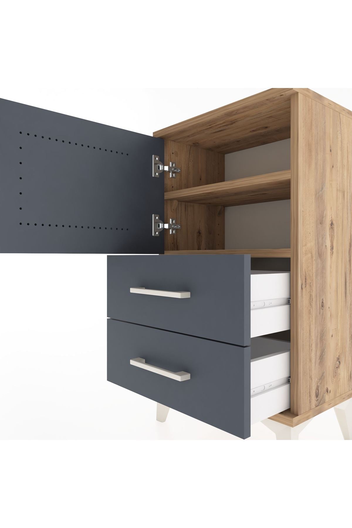 Arges Komodin 2 Raflı 2 Çekmeceli Tek Kapaklı 44x30x80 - S08M004V8A