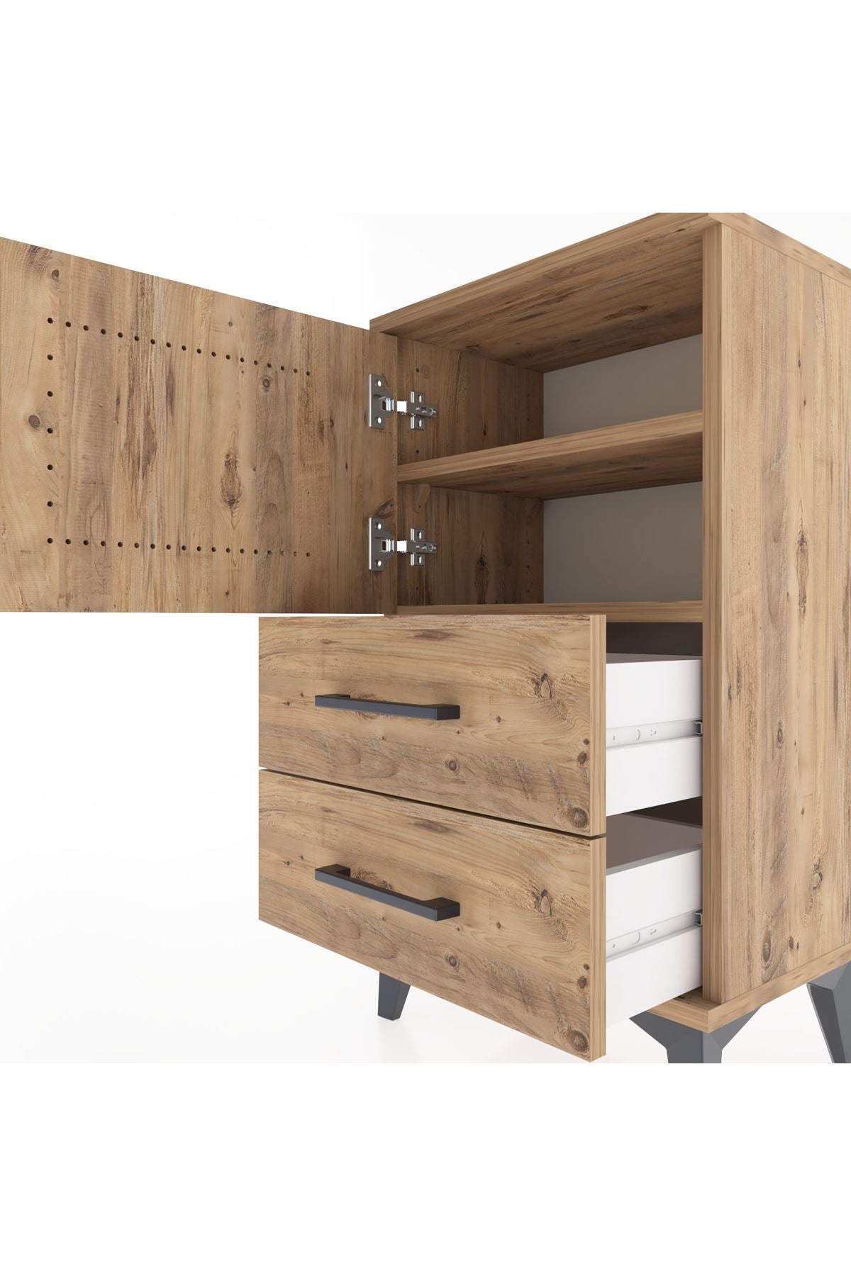 Arges Komodin 2 Raflı 2 Çekmeceli Tek Kapaklı 44x30x80 - S08M004V9A
