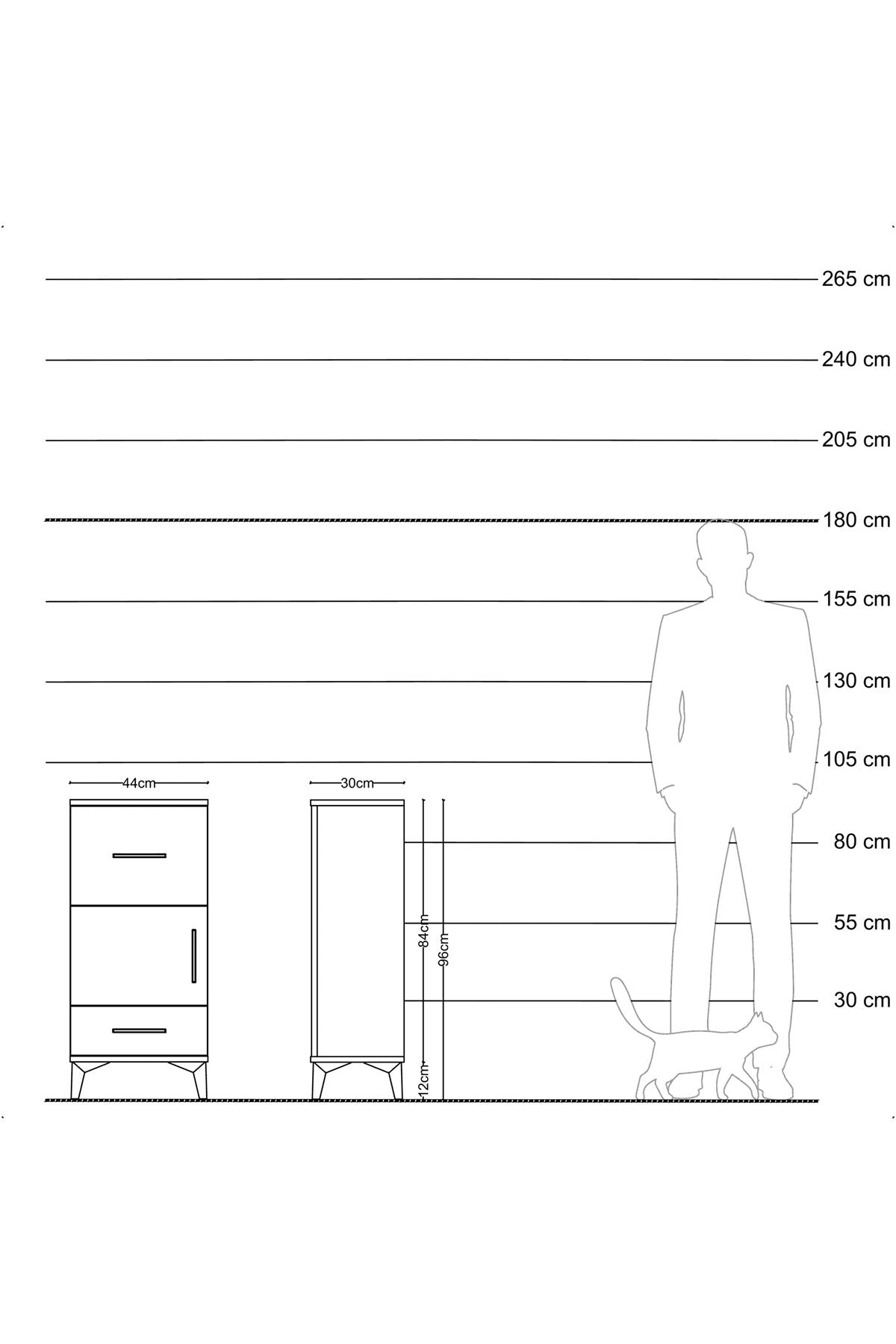 Arges Komodin Tek Raflı 2 Çekmeceli Tek Kapaklı 44x30x96 - S09M029V1A