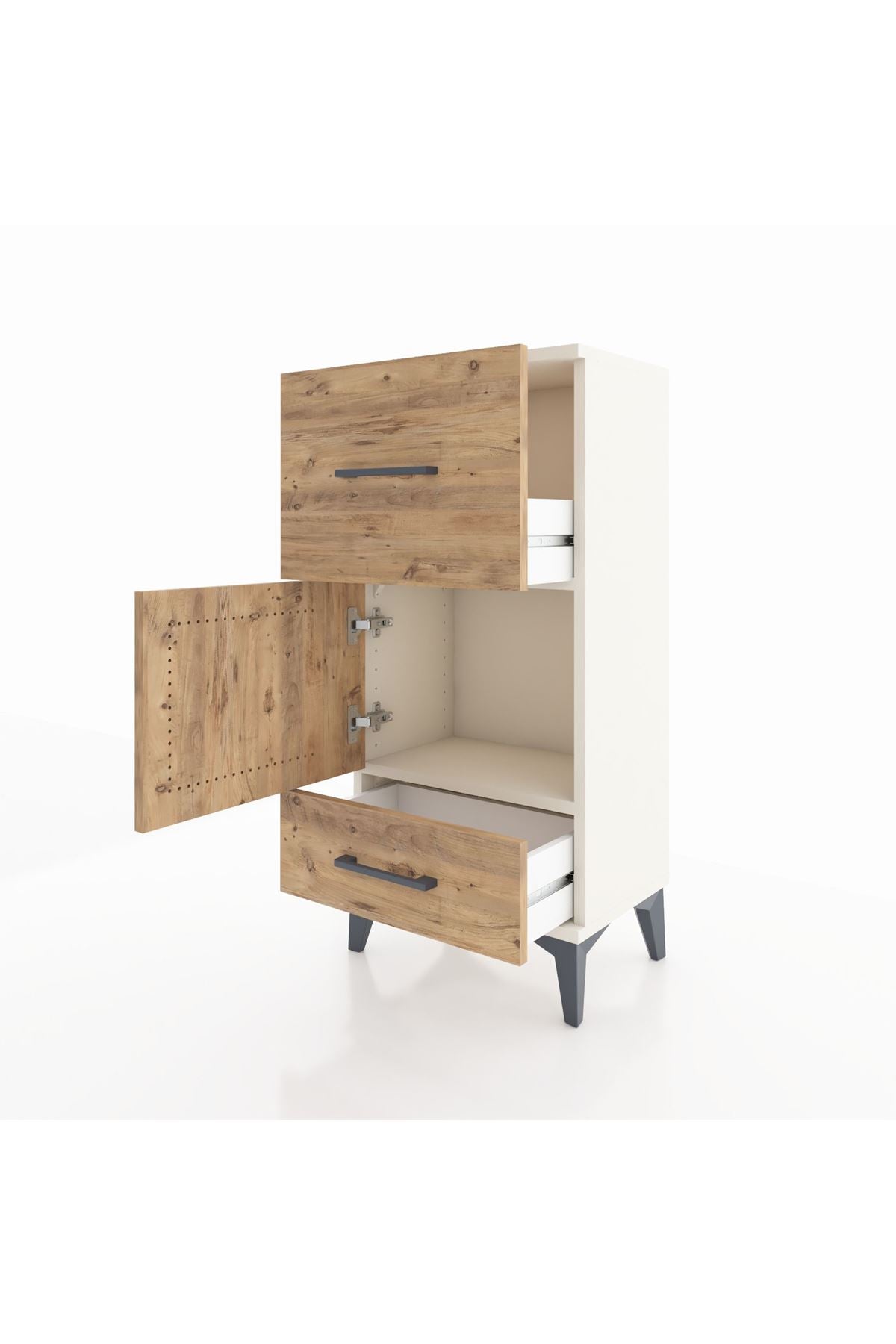 Arges Komodin Tek Raflı 2 Çekmeceli Tek Kapaklı 44x30x96 - S09M029V3A