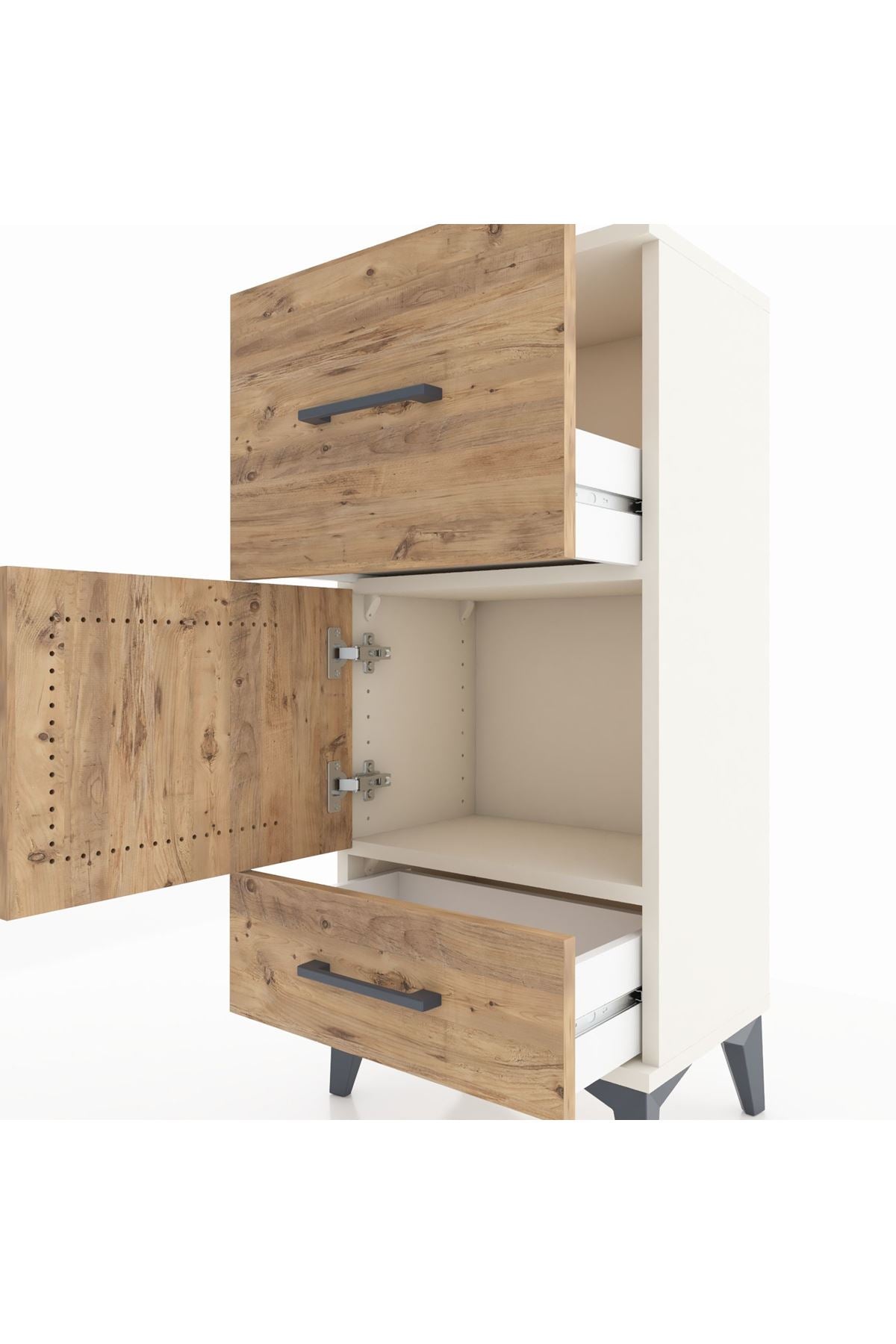 Arges Komodin Tek Raflı 2 Çekmeceli Tek Kapaklı 44x30x96 - S09M029V3A