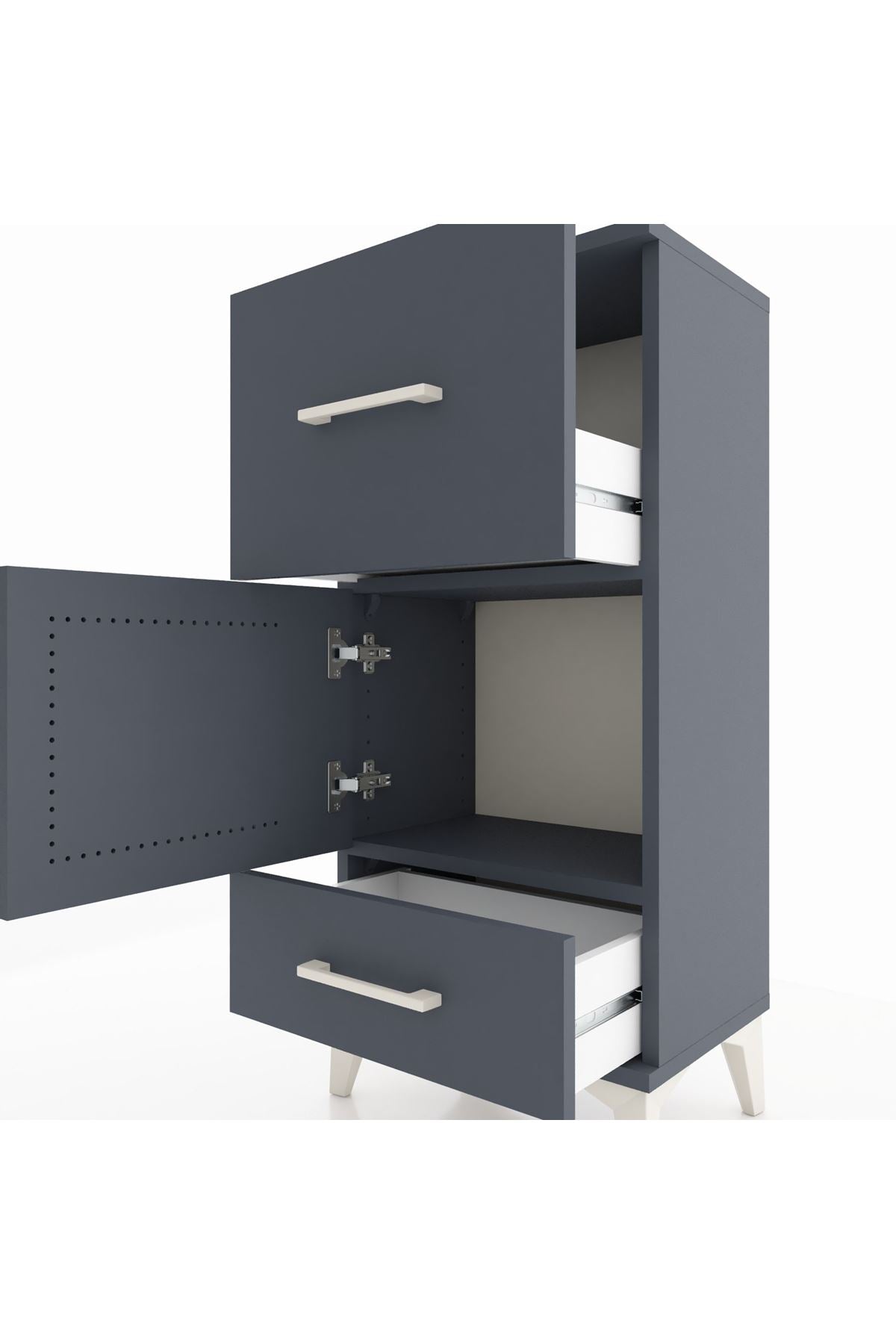 Arges Komodin Tek Raflı 2 Çekmeceli Tek Kapaklı 44x30x96 - S09M029V5A