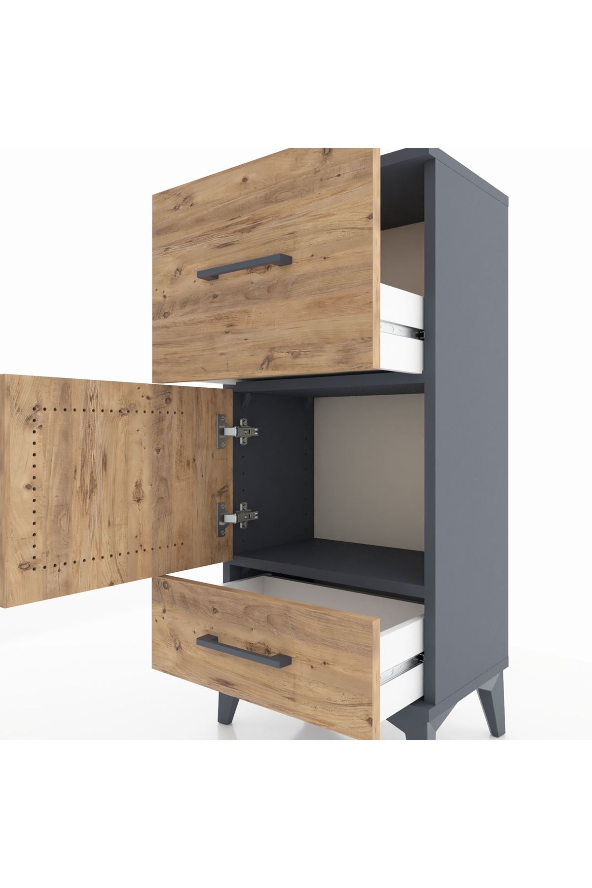 Arges Komodin Tek Raflı 2 Çekmeceli Tek Kapaklı 44x30x96 - S09M029V6A