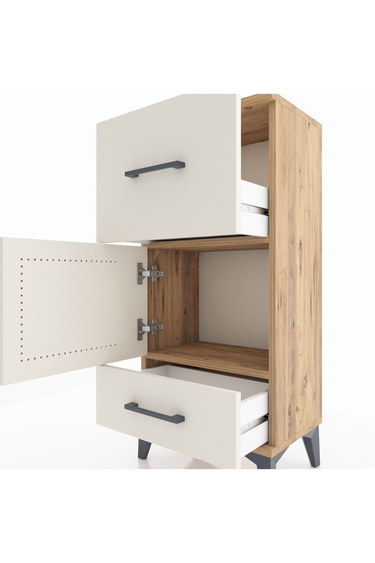 Arges Komodin Tek Raflı 2 Çekmeceli Tek Kapaklı 44x30x96 - S09M029V7A