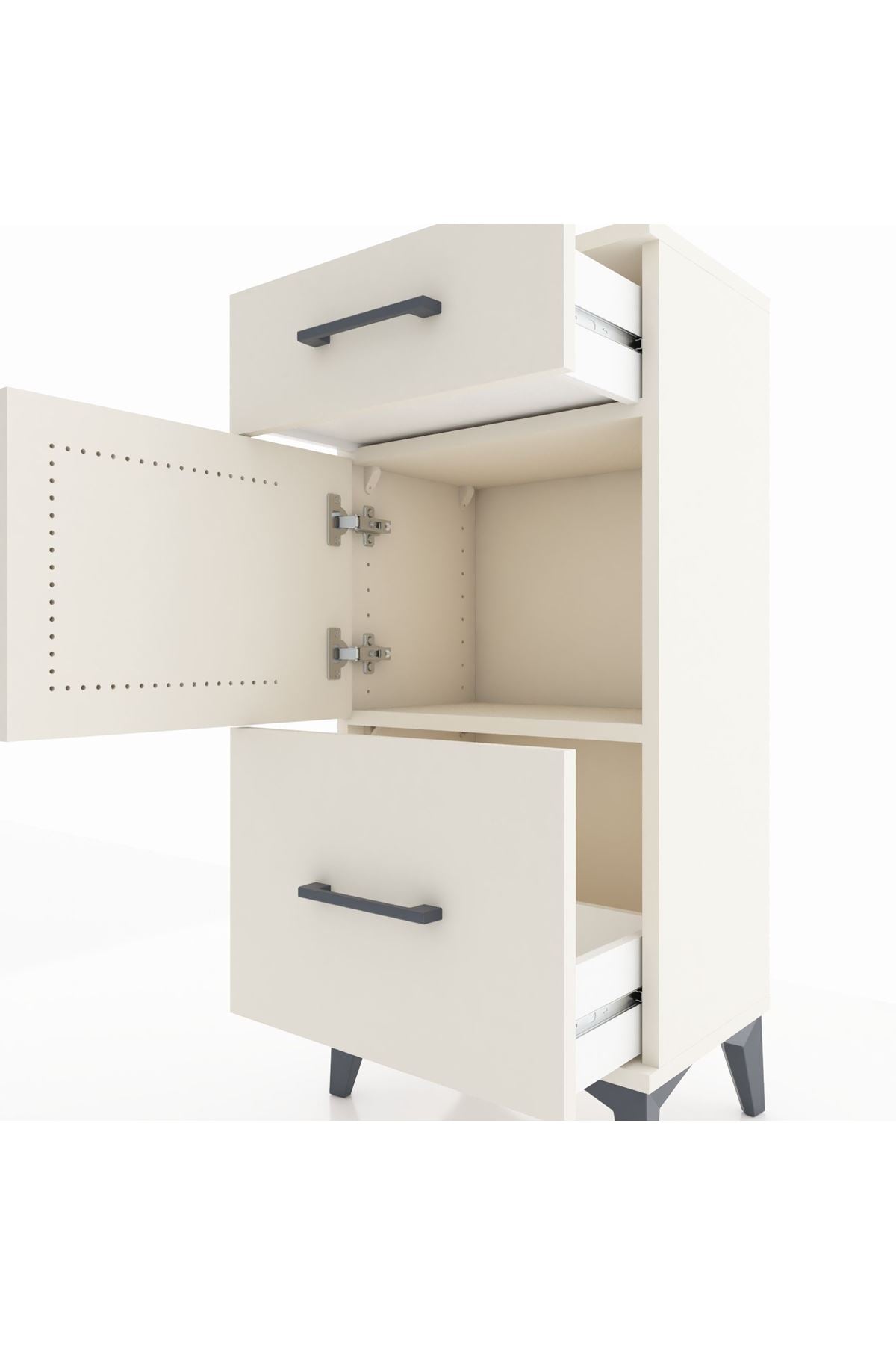 Arges Komodin Tek Raflı 2 Çekmeceli Tek Kapaklı 44x30x96 - S09M030V1A