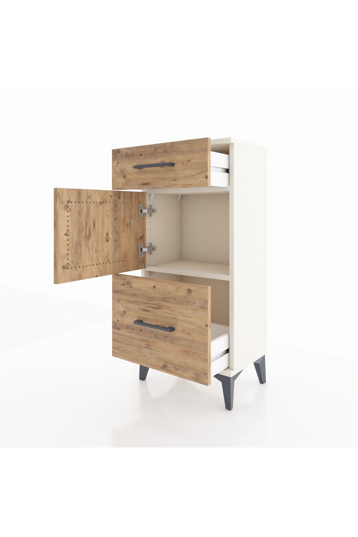 Arges Komodin Tek Raflı 2 Çekmeceli Tek Kapaklı 44x30x96 - S09M030V3A