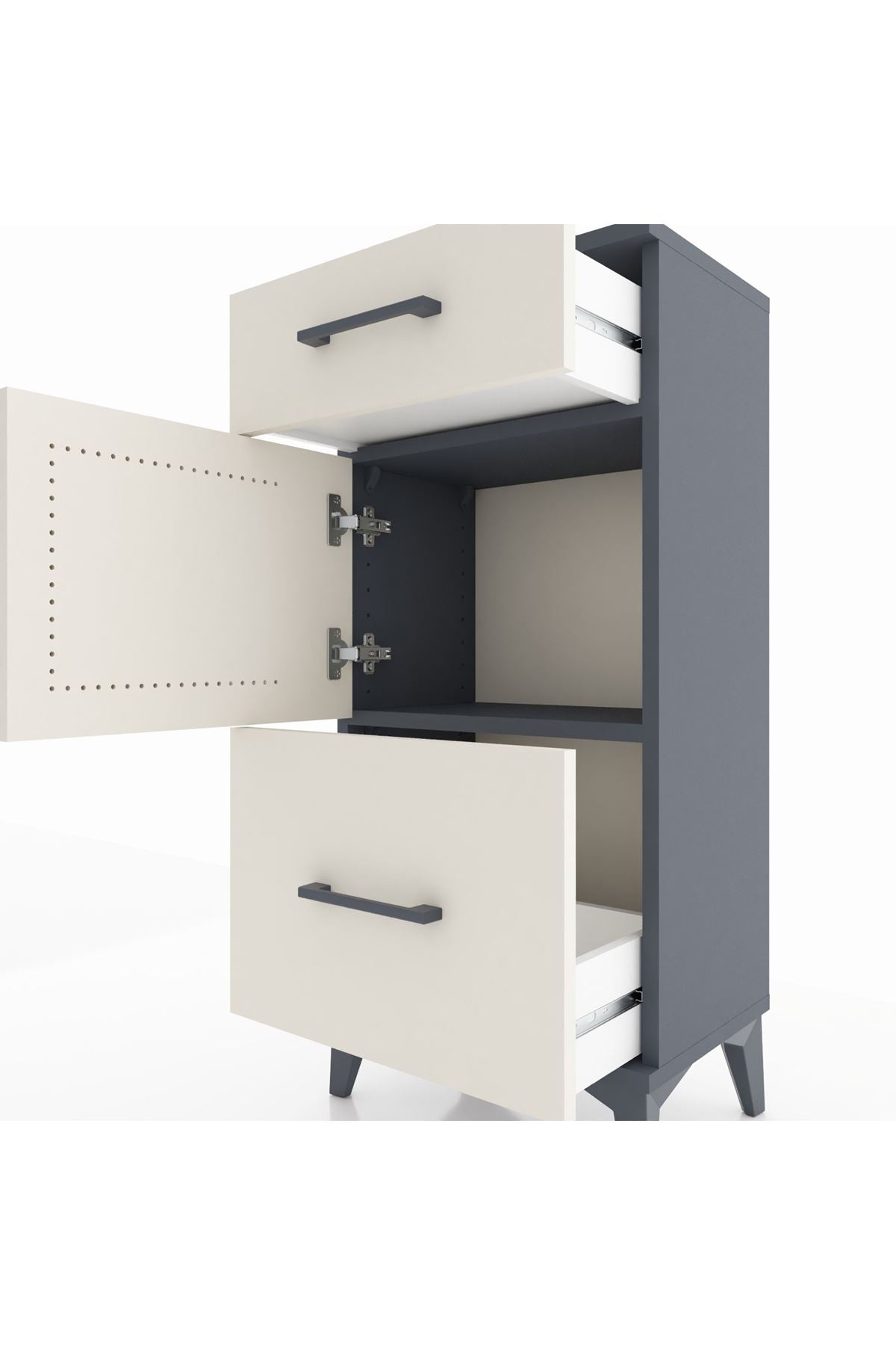 Arges Komodin Tek Raflı 2 Çekmeceli Tek Kapaklı 44x30x96 - S09M030V4A