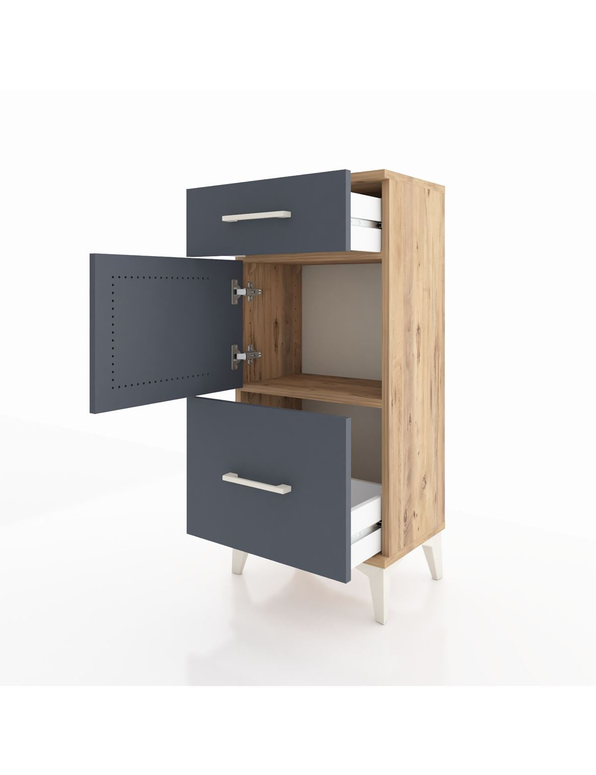 Arges Komodin Tek Raflı 2 Çekmeceli Tek Kapaklı 44x30x96 - S09M030V8A