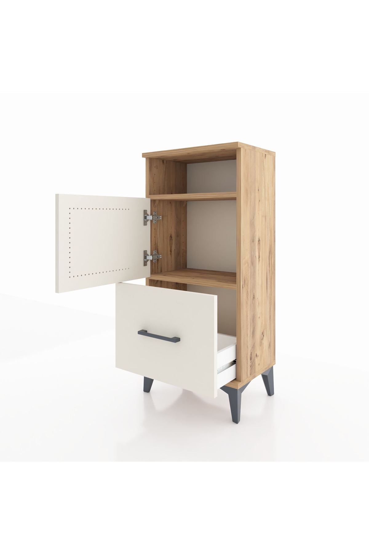 Arges Komodin 2 Raflı Tek Çekmeceli 2 Kapaklı 44x30x96 - S09M031V7A