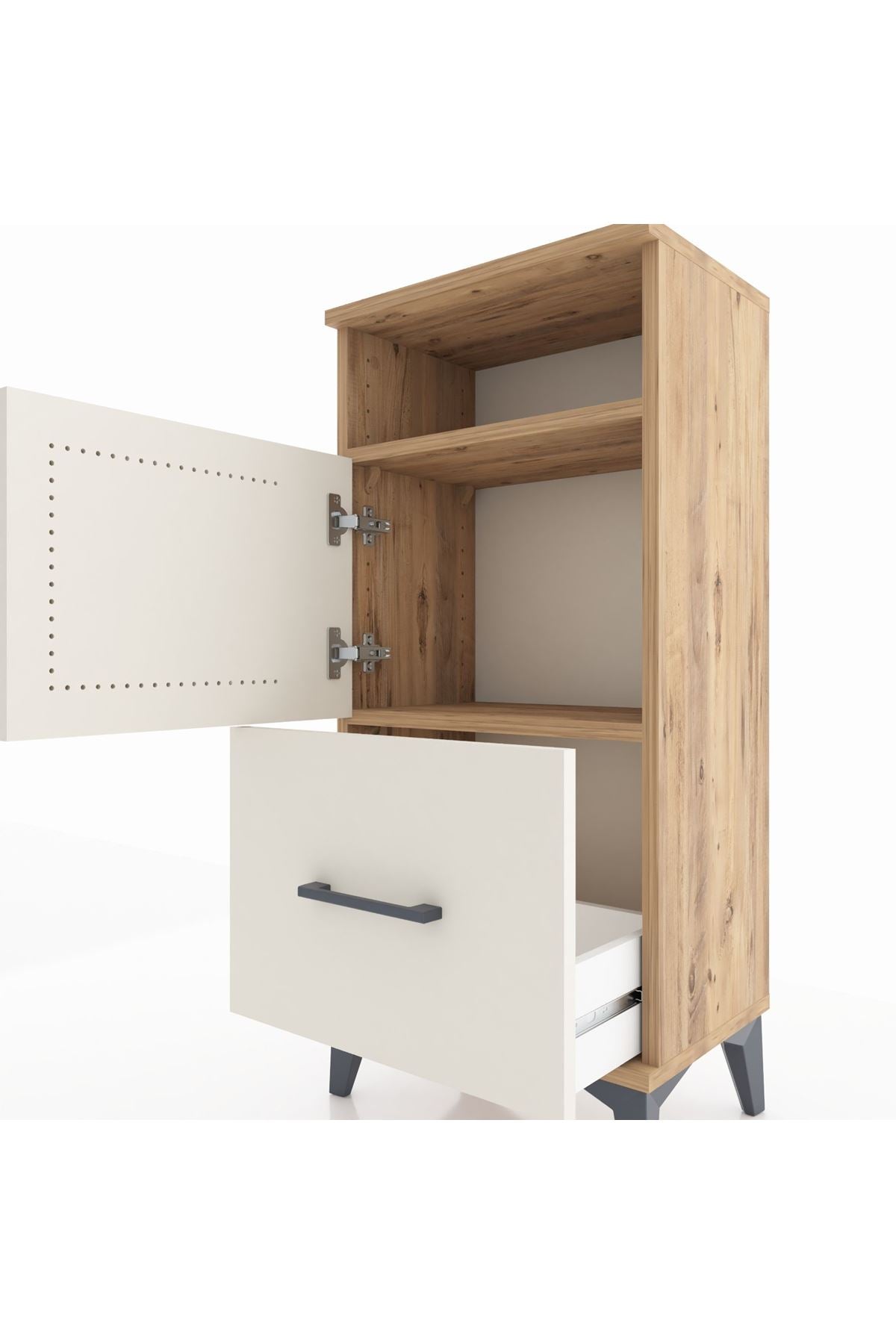 Arges Komodin 2 Raflı Tek Çekmeceli 2 Kapaklı 44x30x96 - S09M031V7A