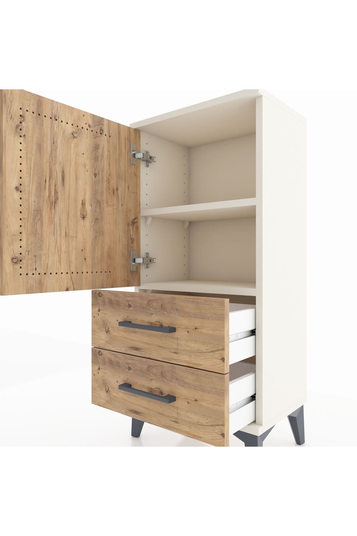 Arges Komodin 2 Raflı 2 Çekmeceli Tek Kapaklı 44x30x96 - S09M032V3A