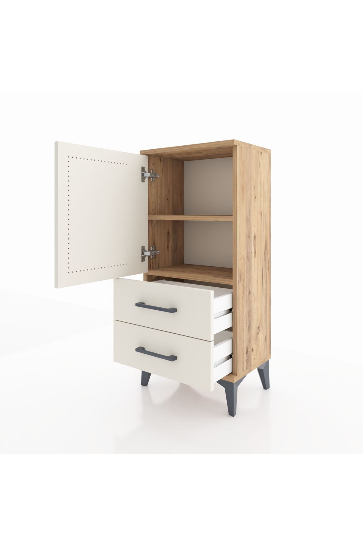 Arges Komodin 2 Raflı 2 Çekmeceli Tek Kapaklı 44x30x96 - S09M032V7A