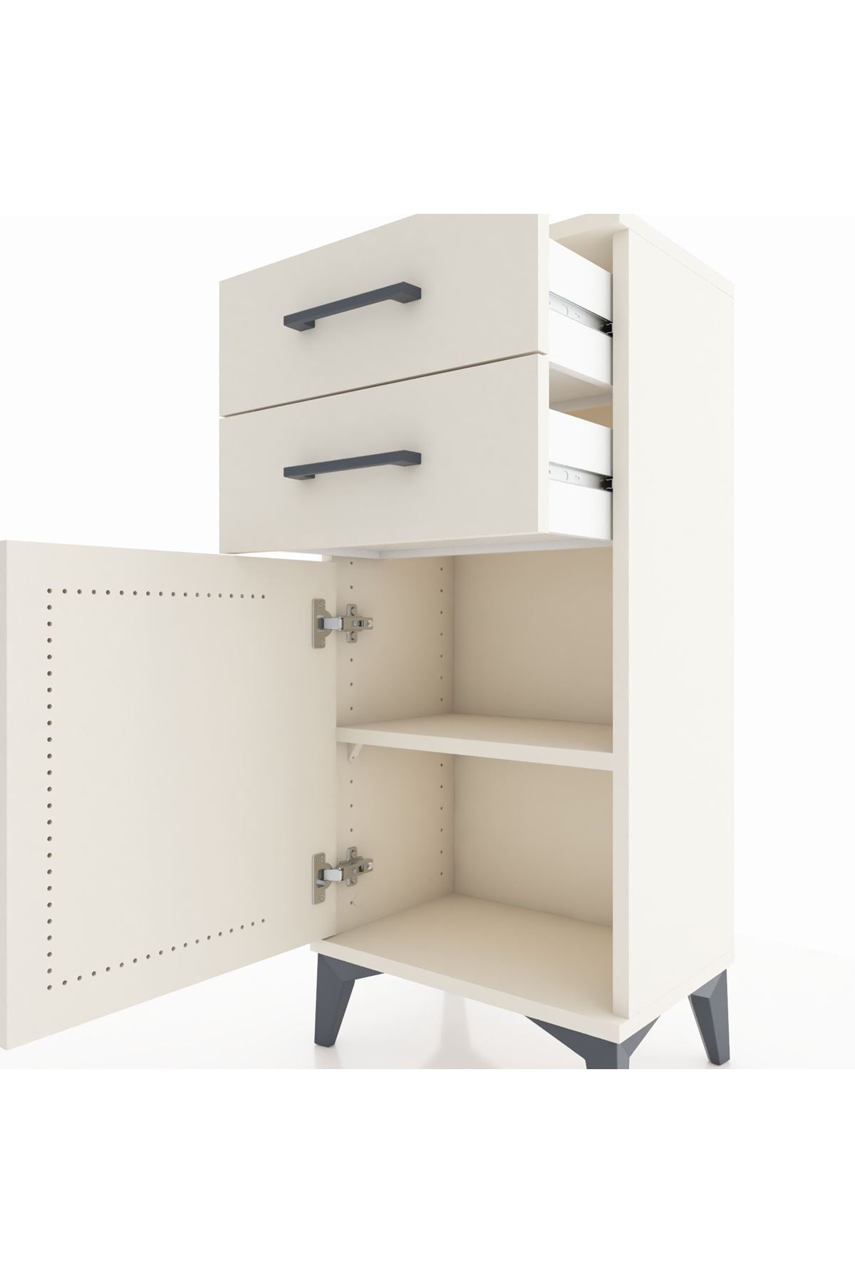 Arges Komodin Tek Raflı 2 Çekmeceli Tek Kapaklı 44x30x96 - S09M034V1A
