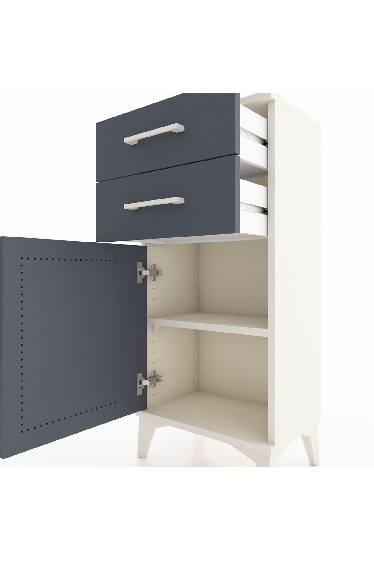 Arges Komodin Tek Raflı 2 Çekmeceli Tek Kapaklı 44x30x96 - S09M034V2A