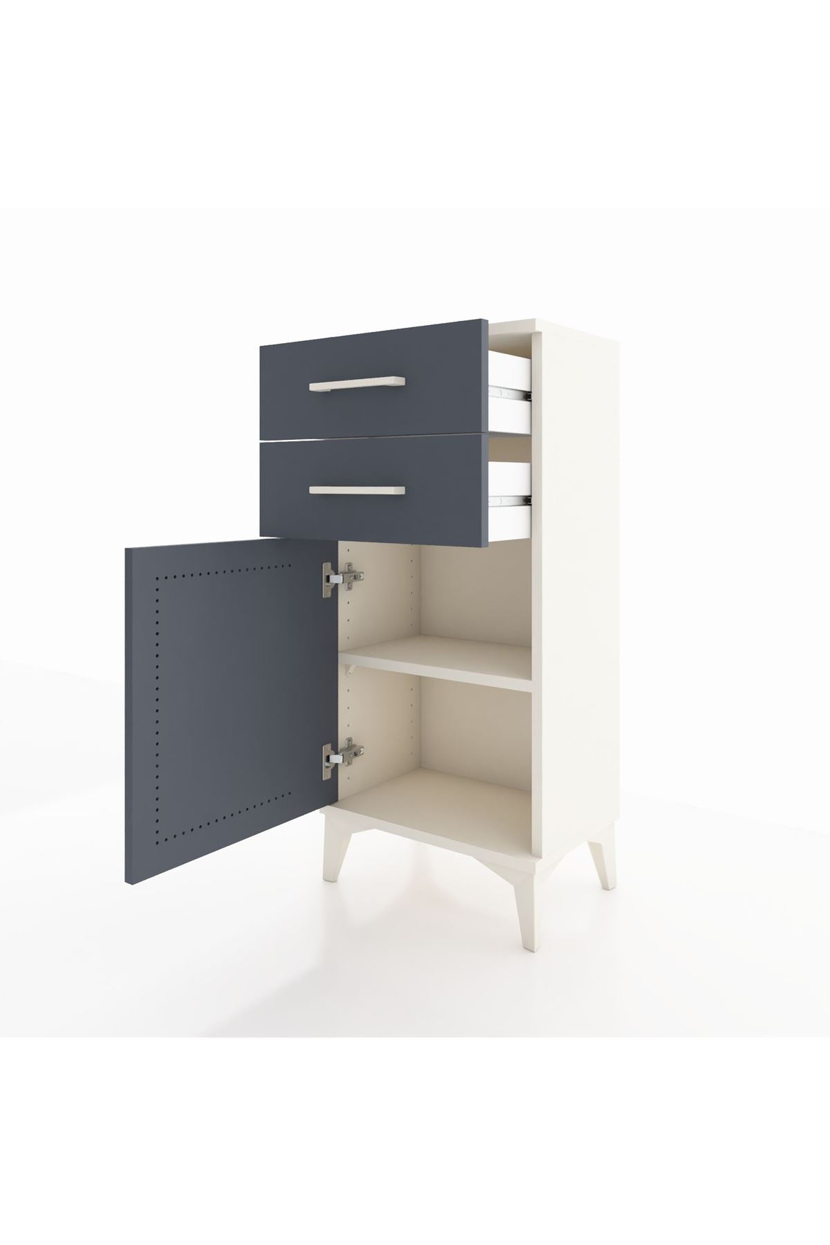 Arges Komodin Tek Raflı 2 Çekmeceli Tek Kapaklı 44x30x96 - S09M034V2A