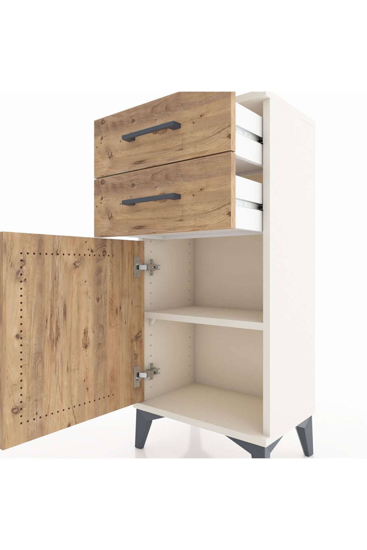 Arges Komodin Tek Raflı 2 Çekmeceli Tek Kapaklı 44x30x96 - S09M034V3A