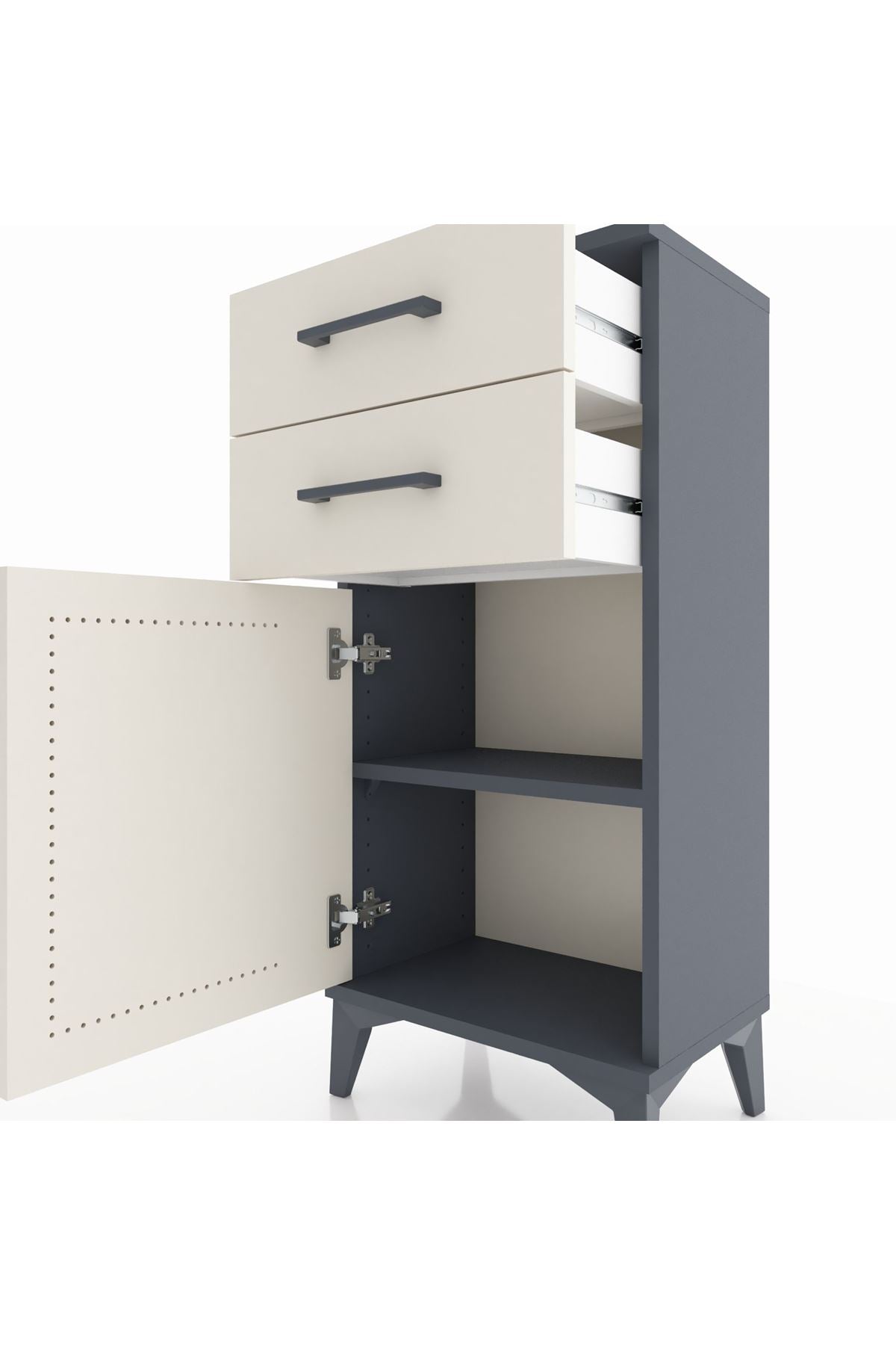 Arges Komodin Tek Raflı 2 Çekmeceli Tek Kapaklı 44x30x96 - S09M034V4A
