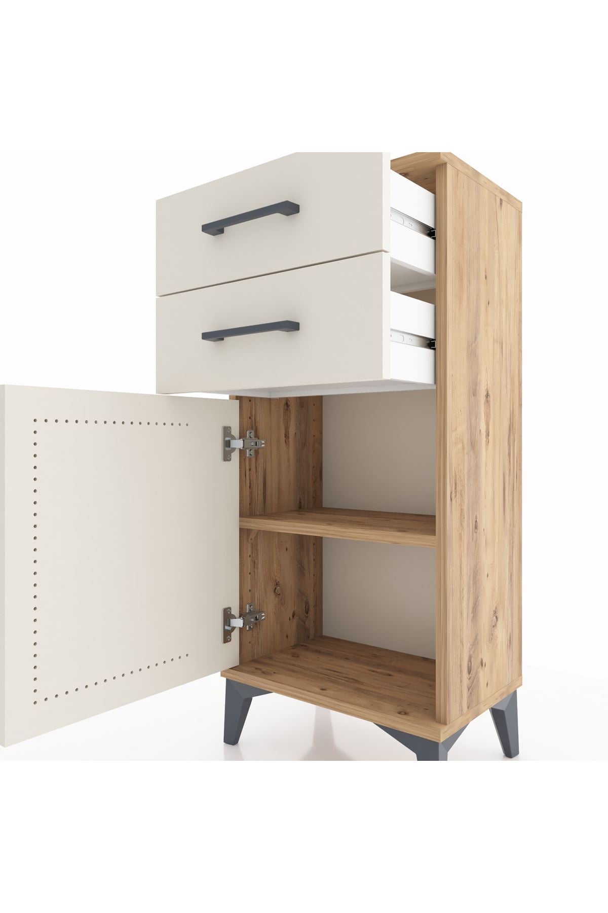 Arges Komodin Tek Raflı 2 Çekmeceli Tek Kapaklı 44x30x96 - S09M034V7A
