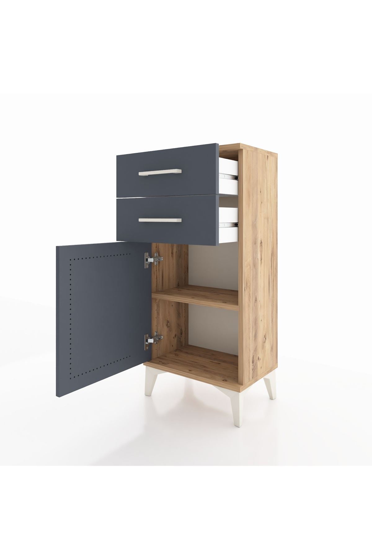 Arges Komodin Tek Raflı 2 Çekmeceli Tek Kapaklı 44x30x96 - S09M034V8A