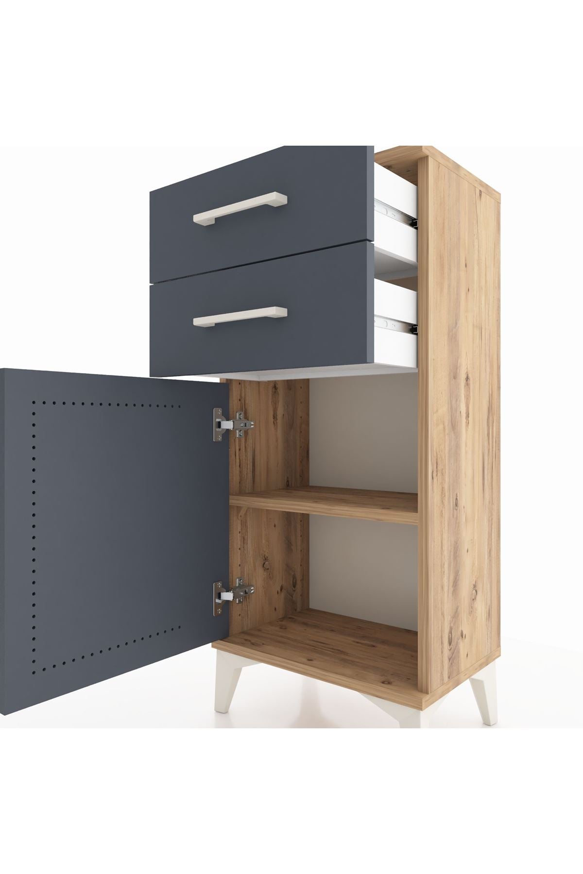 Arges Komodin Tek Raflı 2 Çekmeceli Tek Kapaklı 44x30x96 - S09M034V8A
