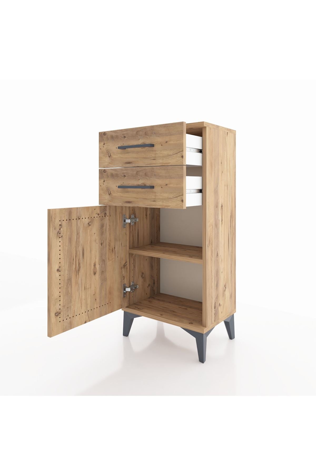 Arges Komodin Tek Raflı 2 Çekmeceli Tek Kapaklı 44x30x96 - S09M034V9A