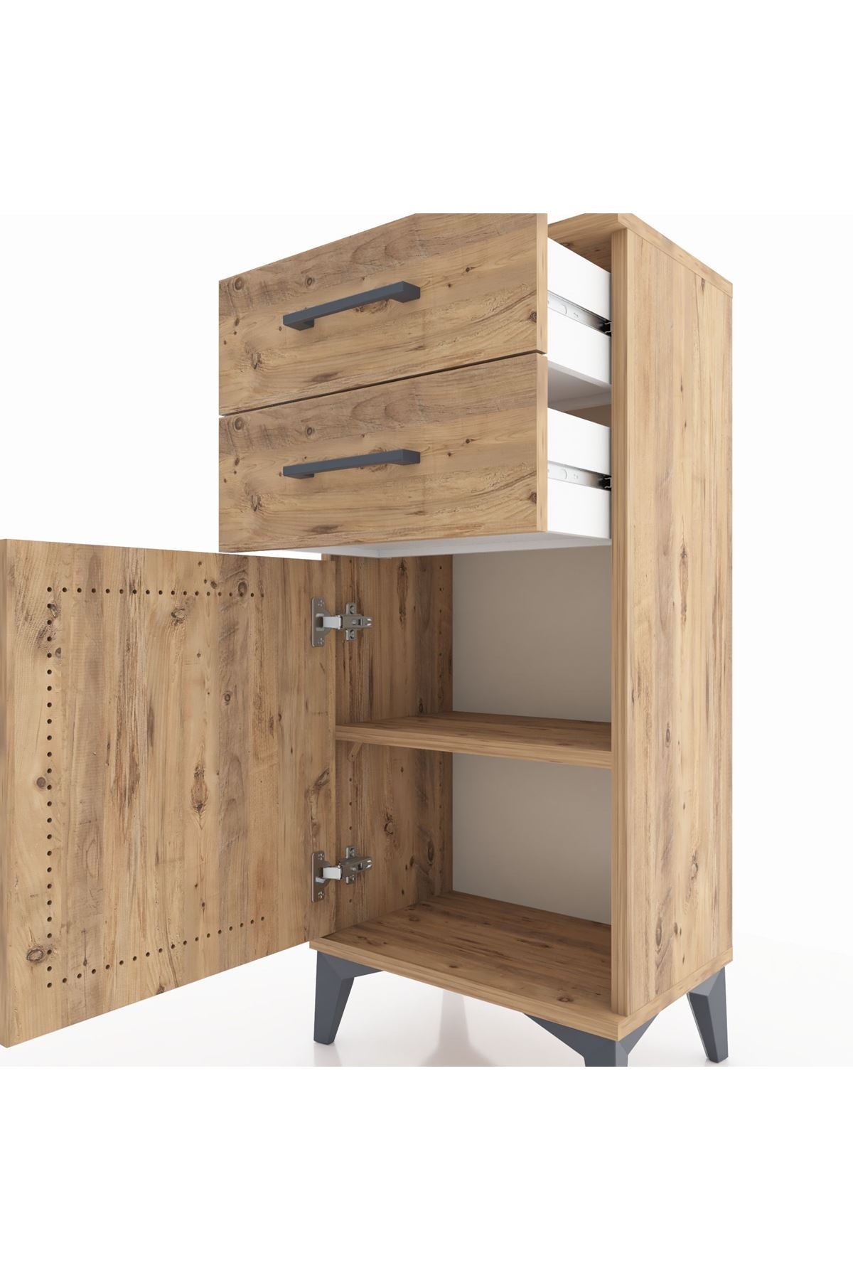 Arges Komodin Tek Raflı 2 Çekmeceli Tek Kapaklı 44x30x96 - S09M034V9A