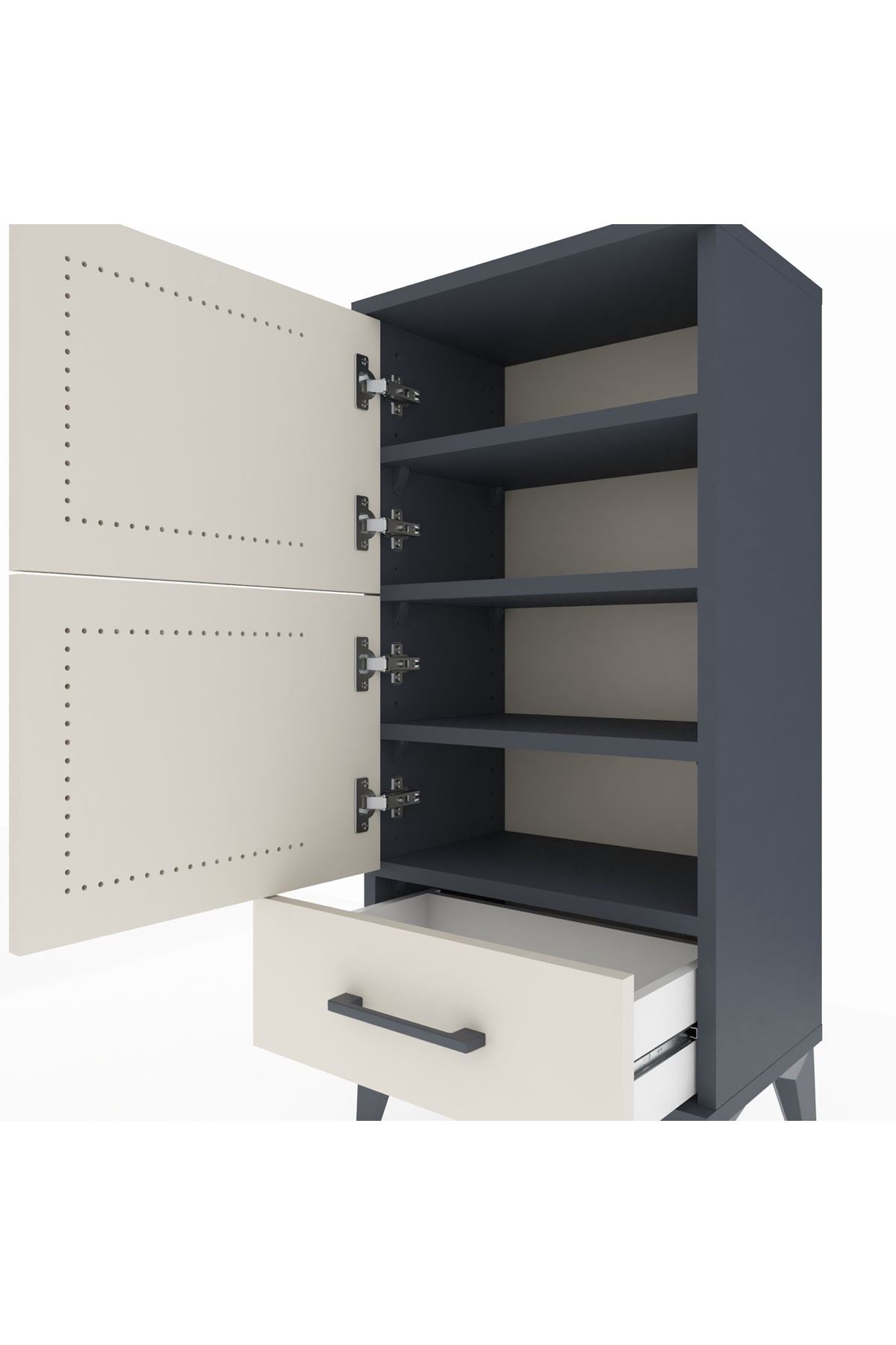 Arges Komodin 4 Raflı Tek Çekmeceli 2 Kapaklı 44x30x96 - S09M020V4A