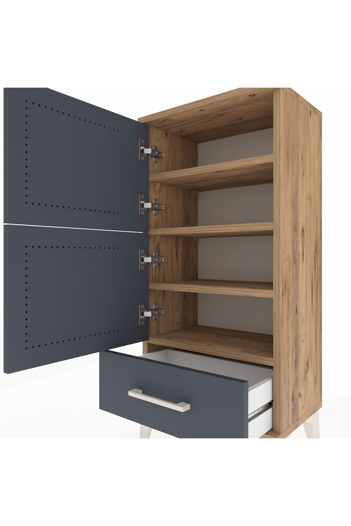 Arges Komodin 4 Raflı Tek Çekmeceli 2 Kapaklı 44x30x96 - S09M020V8A