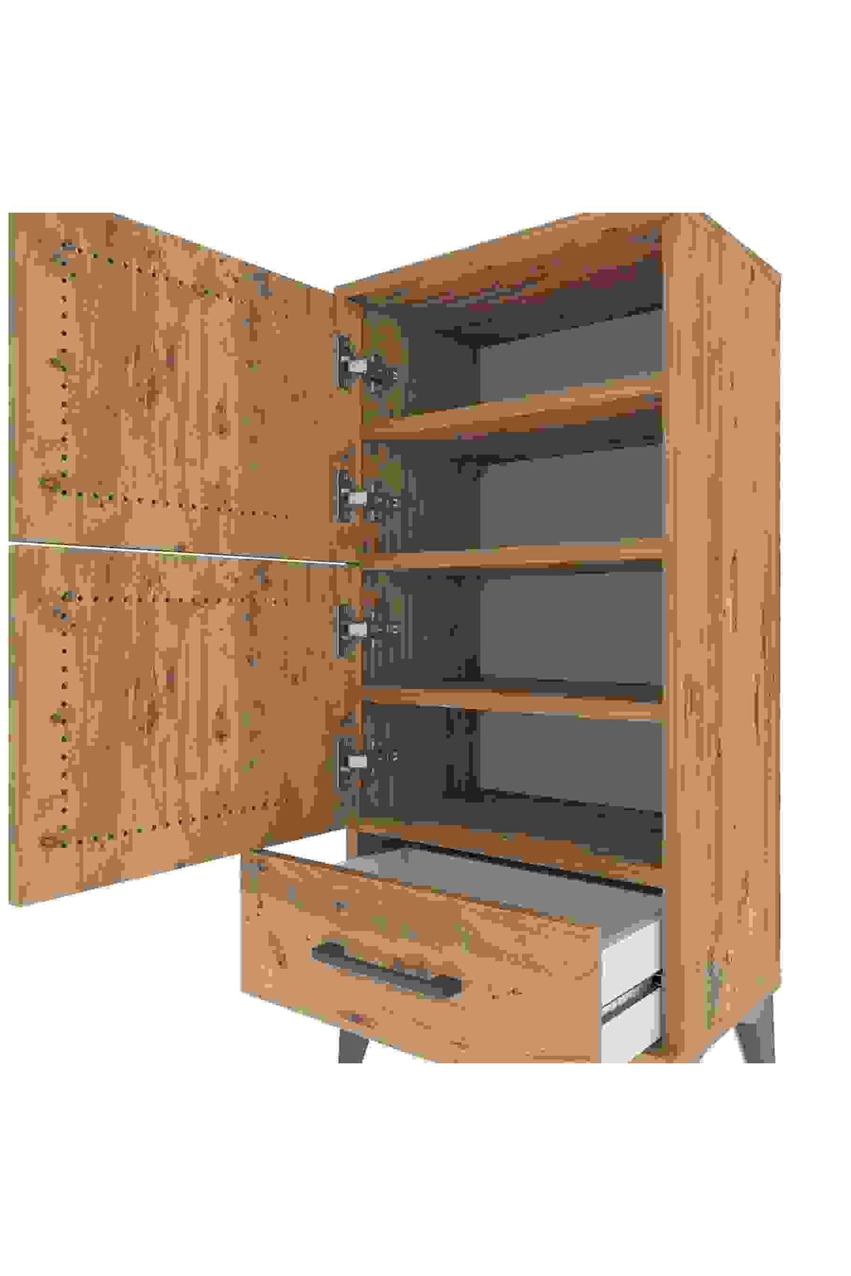 Arges Komodin 4 Raflı Tek Çekmeceli 2 Kapaklı 44x30x96 - S09M020V9A