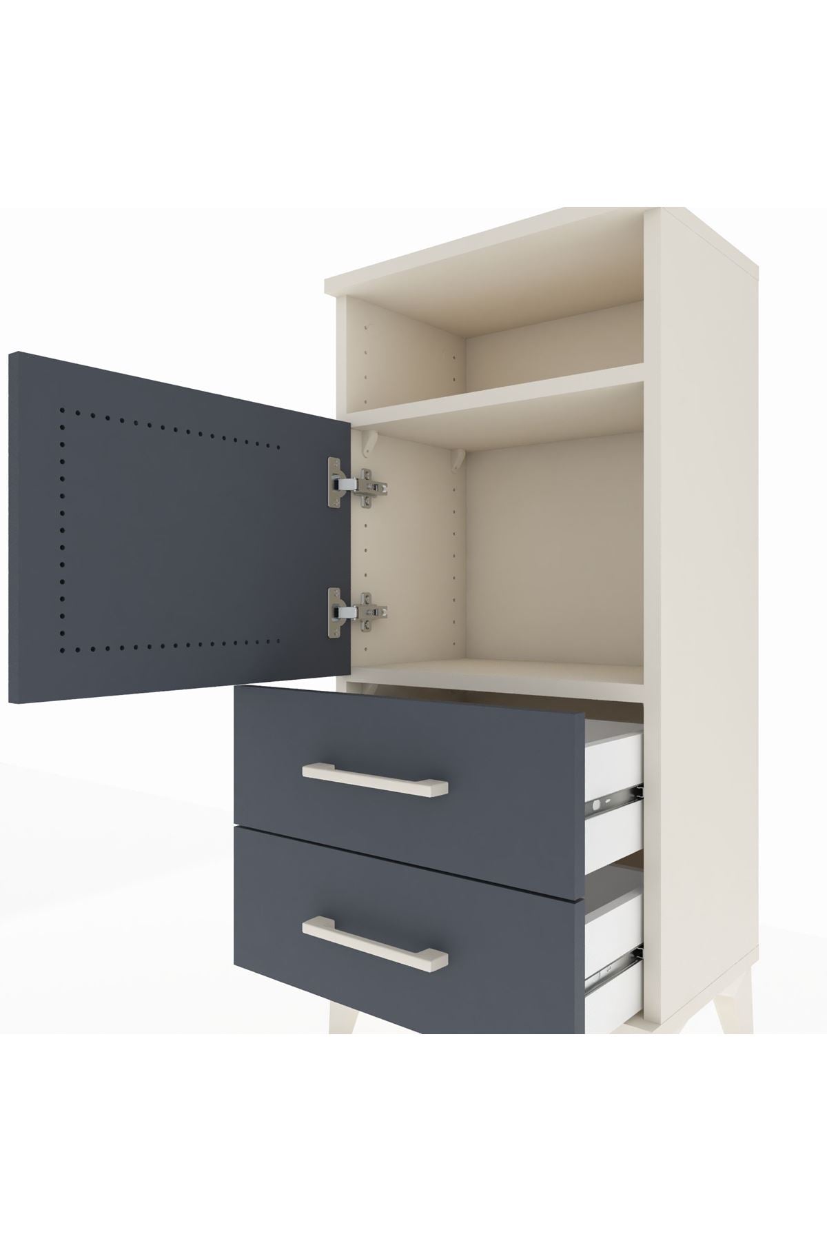 Arges Komodin 2 Raflı 2 Çekmeceli Tek Kapaklı 44x30x96 - S09M023V2A