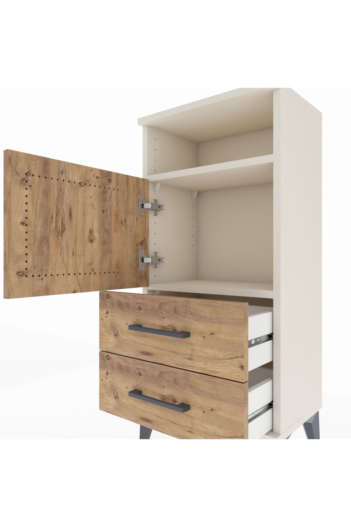 Arges Komodin 2 Raflı 2 Çekmeceli Tek Kapaklı 44x30x96 - S09M023V3A
