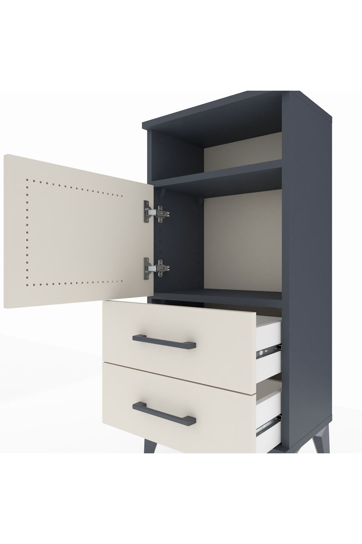 Arges Komodin 2 Raflı 2 Çekmeceli Tek Kapaklı 44x30x96 - S09M023V4A