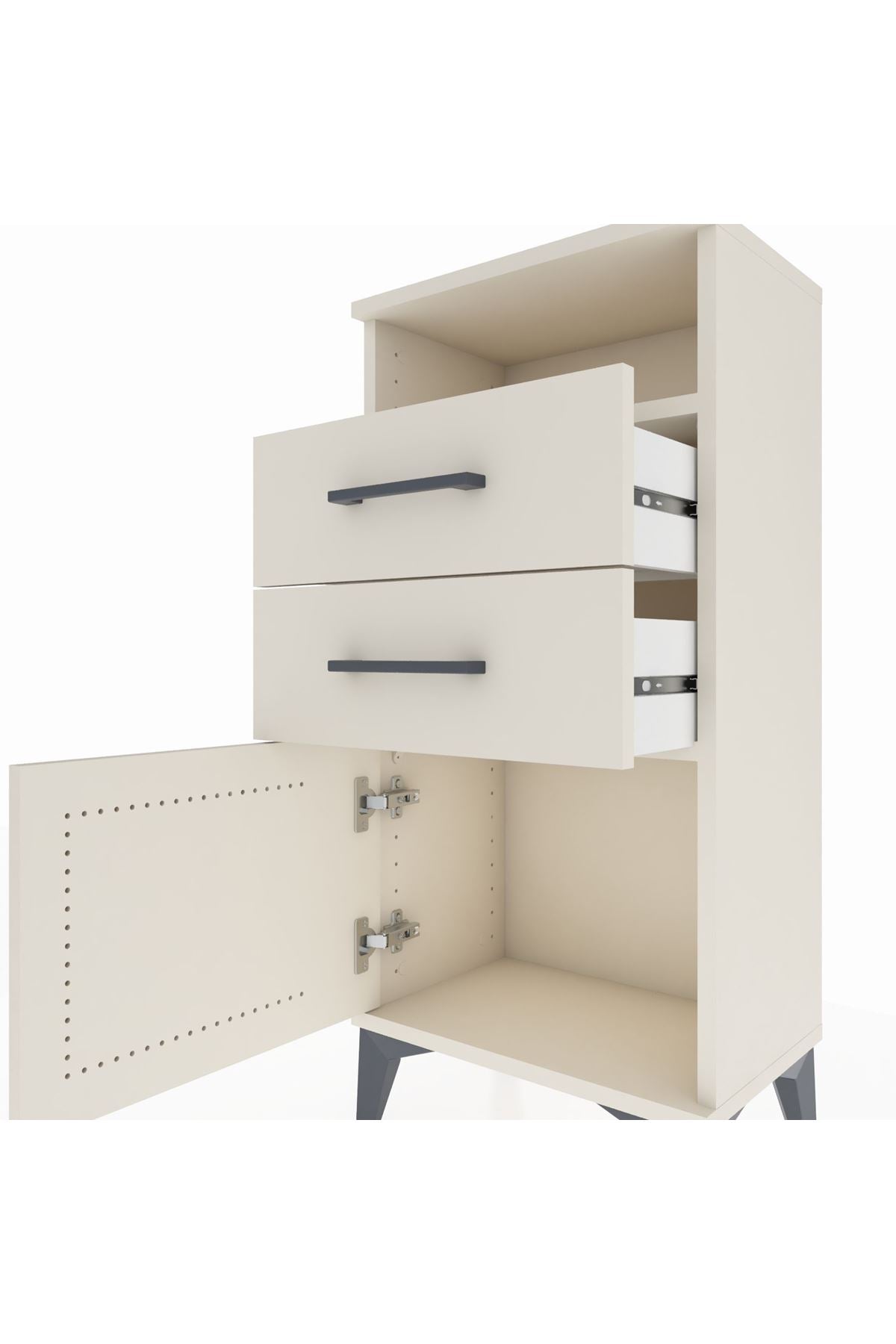 Arges Komodin Tek Raflı 2 Çekmeceli Tek Kapaklı 44x30x96 - S09M025V1A