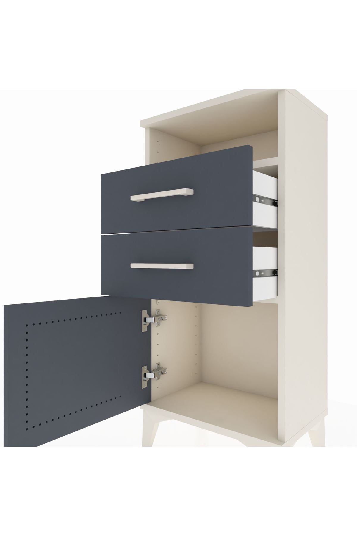Arges Komodin Tek Raflı 2 Çekmeceli Tek Kapaklı 44x30x96 - S09M025V2A