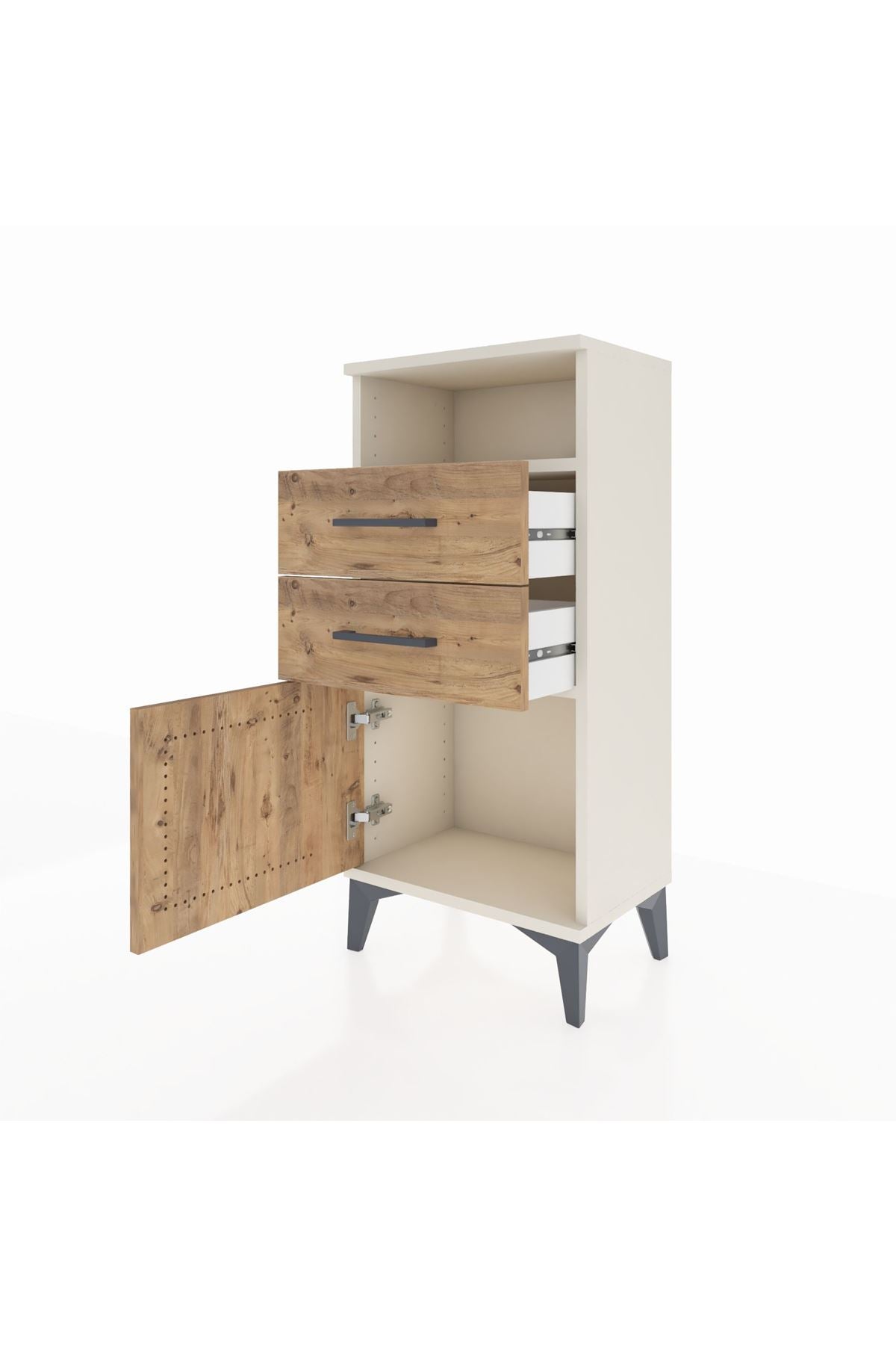 Arges Komodin Tek Raflı 2 Çekmeceli Tek Kapaklı 44x30x96 - S09M025V3A