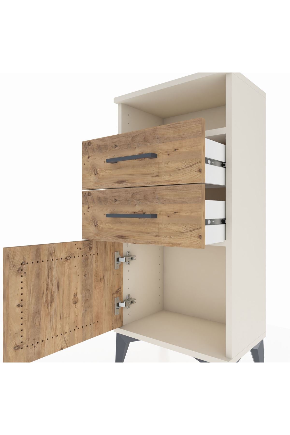 Arges Komodin Tek Raflı 2 Çekmeceli Tek Kapaklı 44x30x96 - S09M025V3A