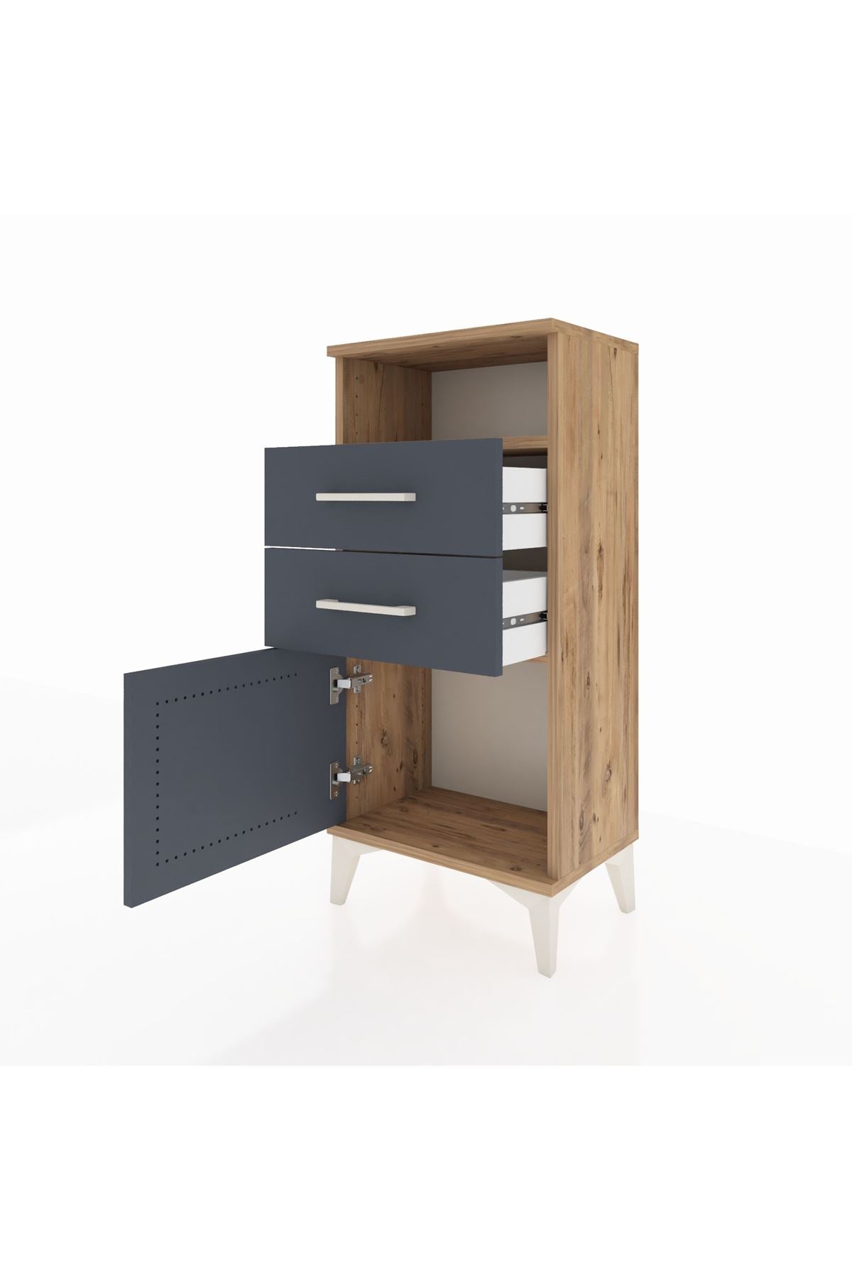 Arges Komodin Tek Raflı 2 Çekmeceli Tek Kapaklı 44x30x96 - S09M025V8A