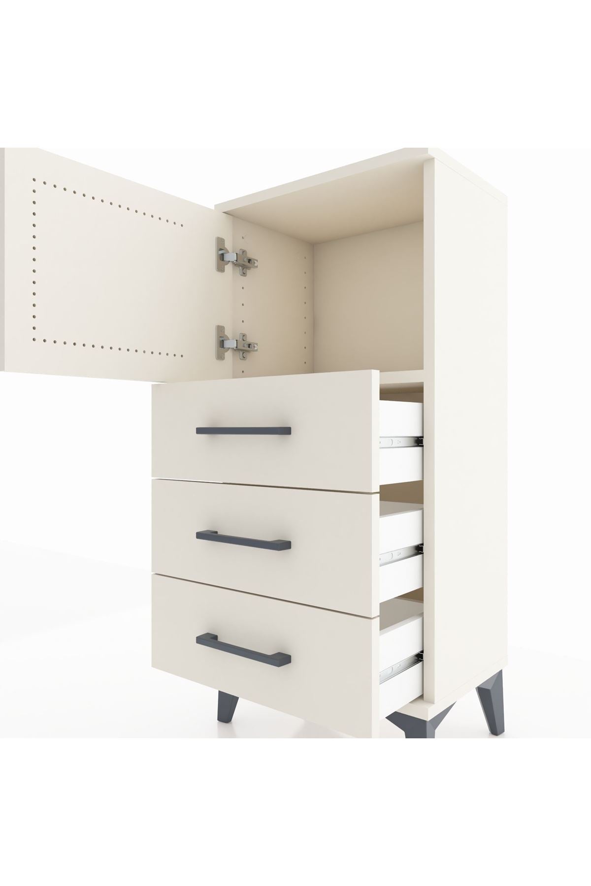 Arges Komodin Tek Raflı 3 Çekmeceli Tek Kapaklı 44x30x96 - S09M026V1A