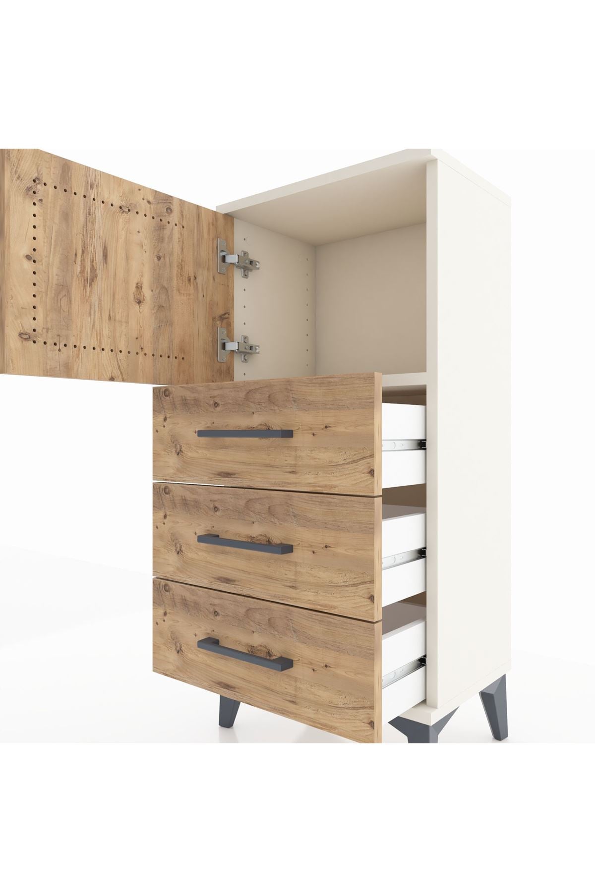 Arges Komodin Tek Raflı 3 Çekmeceli Tek Kapaklı 44x30x96 - S09M026V3A