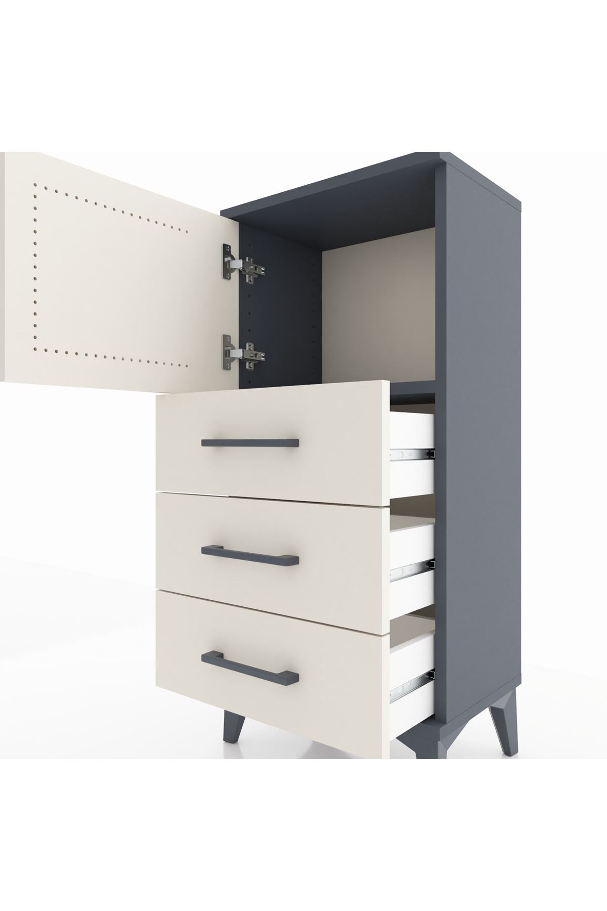 Arges Komodin Tek Raflı 3 Çekmeceli Tek Kapaklı 44x30x96 - S09M026V4A