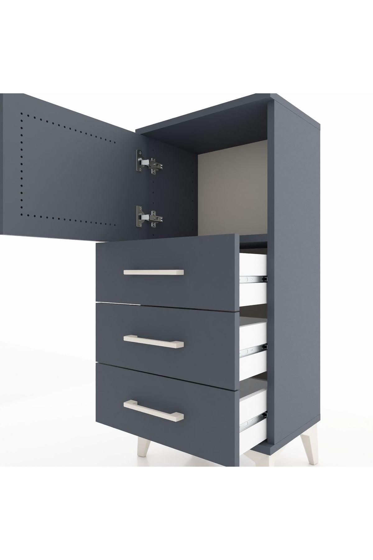 Arges Komodin Tek Raflı 3 Çekmeceli Tek Kapaklı 44x30x96 - S09M026V5A