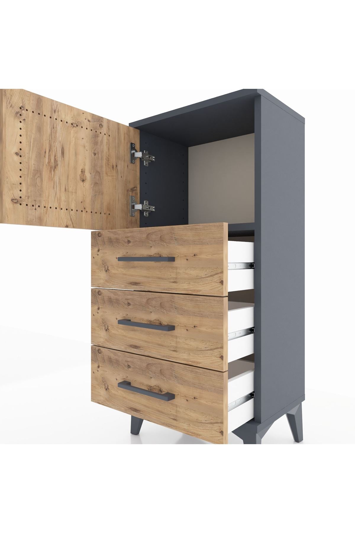 Arges Komodin Tek Raflı 3 Çekmeceli Tek Kapaklı 44x30x96 - S09M026V6A